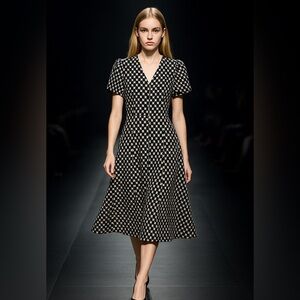 UNIQUE DESIGN Original New Silk Dress Elegant Black and White Checkered